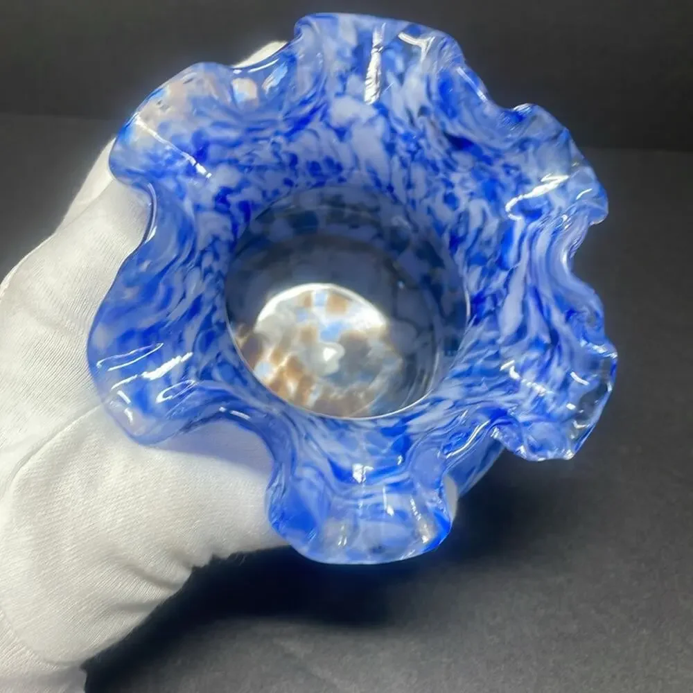 Vintage Fenton Glass Vase Blue Mist Vasa Murrhina Opalescent